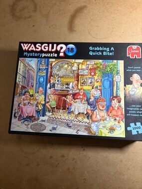 🧩 1000 piece Wasgij? Mystery Puzzle 18 “Grabbing A Quick Bite”. Fun! Complete.